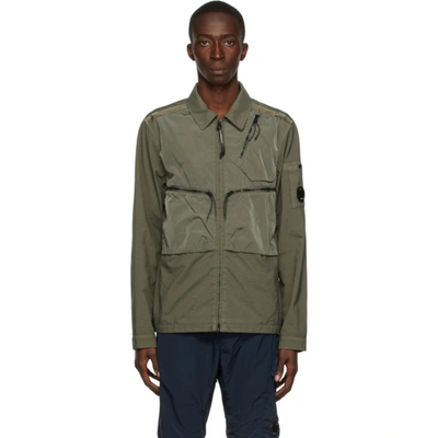 C.p. Company Taylon P Army Green Garment-dyed Shell Overshirt In 665 Gry