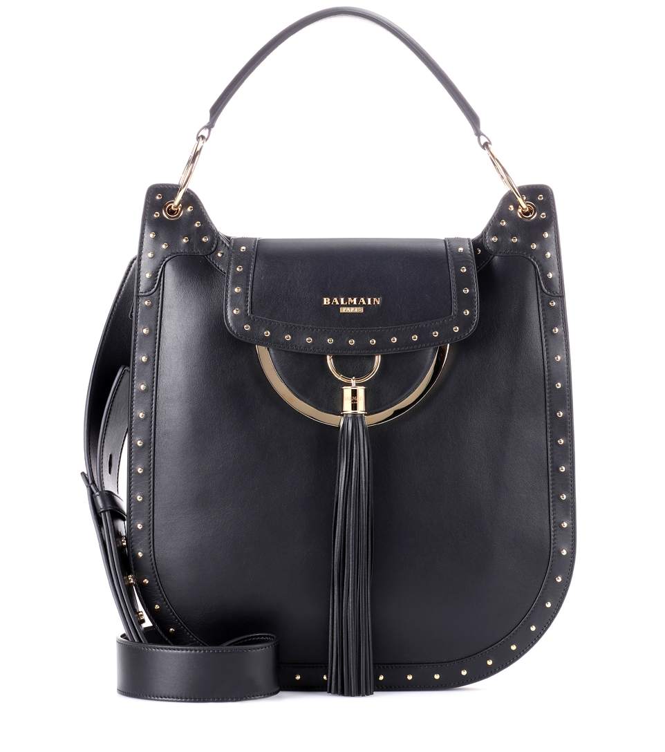 Balmain Black Leather Shoulder Bag In Eoir | ModeSens