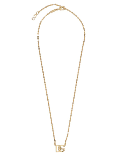 Dolce & Gabbana Dg Logo-plaque Chain-link Necklace In Gold