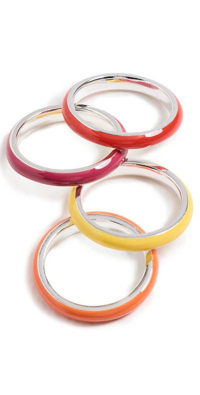 Fry Powers The Warm Set Unicorn Rainbow Set Of Four Sterling Silver And Enamel Rings In Red
