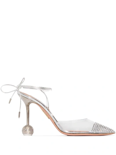 Aquazzura Nights Crystal-embellished Pvc And Metallic Leather Pumps In Silver