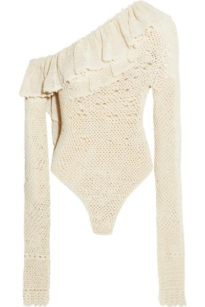 Magda Butrym Natal One-shoulder Ruffled Crocheted Cotton-blend Bodysuit