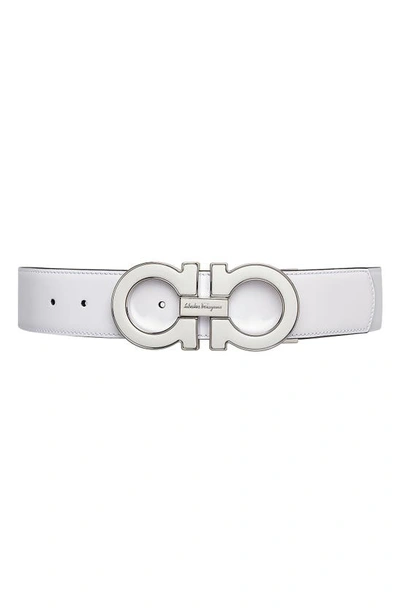 Ferragamo Paloma Reversible Leather Belt In White Nero