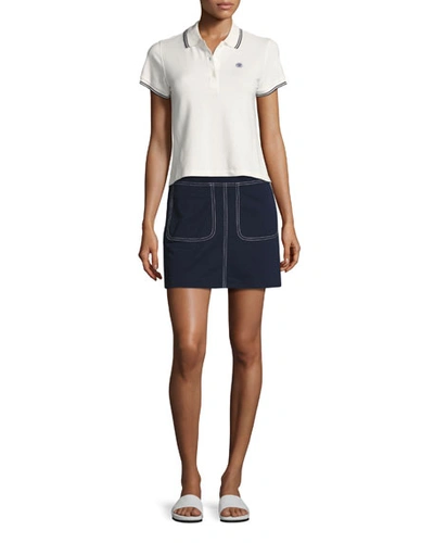 Tory Sport Piqu&eacute; Contrast-stitch Tennis Skirt, Navy In White