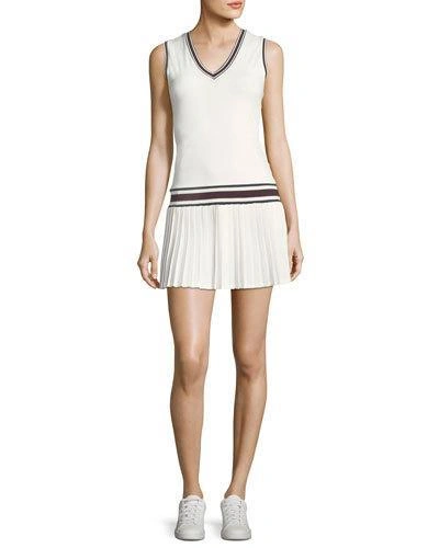 Tory Sport V-neck Pleated Sleeveless Tennis Dress In White