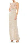 Mac Duggal Sequin Sleeveless Column Gown In Nude