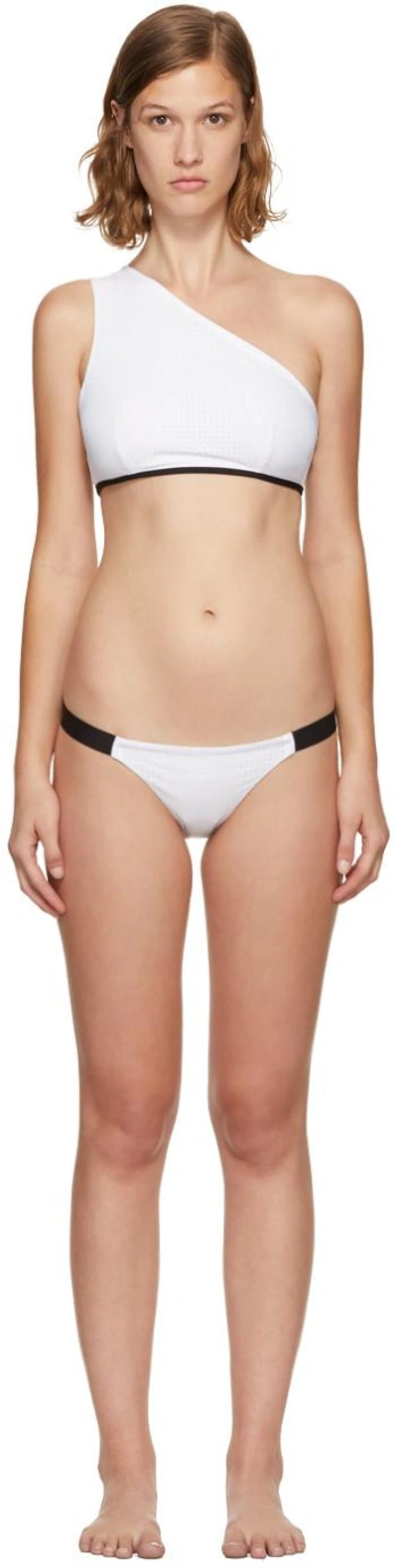 Ward Whillas Reversible Lane Single-shoulder Bikini Top In White/black