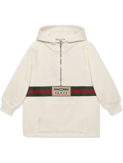 Gucci Kids' Logo Stripe Half-zip Hoodie In Beige
