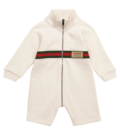 Gucci Ivory Jumpsuit For Baby Kids With Web Details In Panna