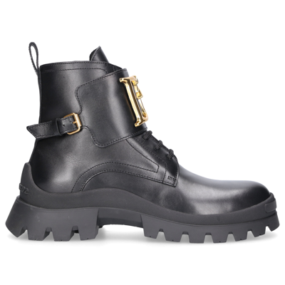 Dsquared2 Black Leather Ankle Boots With Logo Buckle