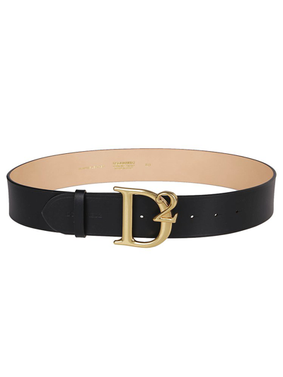 Dsquared2 Black Leather Belt With Logo Buckle