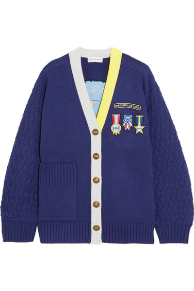 Mira Mikati Embroidered Appliquéd Wool-blend Cardigan In Blue