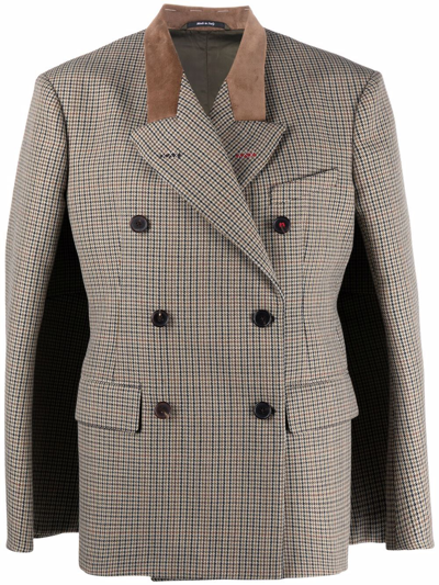 Maison Margiela Houndstooth Double-breasted Blazer In Brown