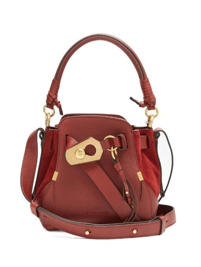 Chloé Owen Small Leather And Suede Shoulder Bag In Dark Red
