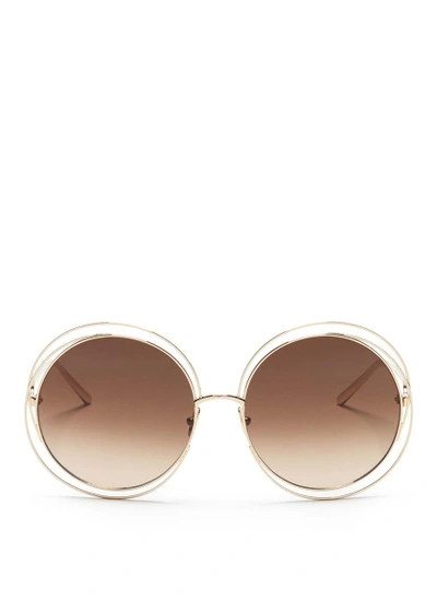 Chloé 'carlina' Overlap Wire Rim Round Metal Sunglasses In Gold