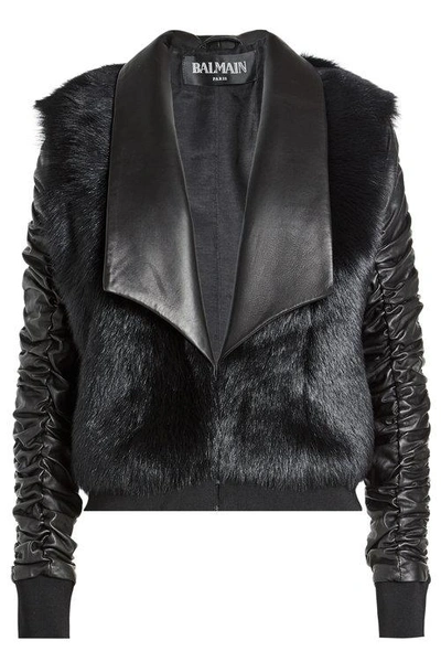 Balmain Leather Jacket Fur In Black ModeSens