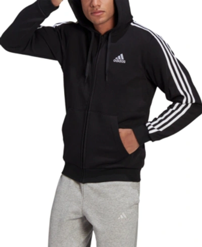 Adidas Originals Adidas Men's Essentials Fleece 3-stripes Full Zip Hoodie In Black