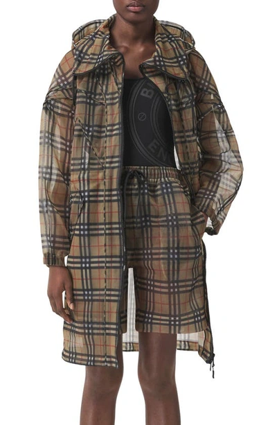 Burberry Cowbit Check-print Hooded Parka In Beige