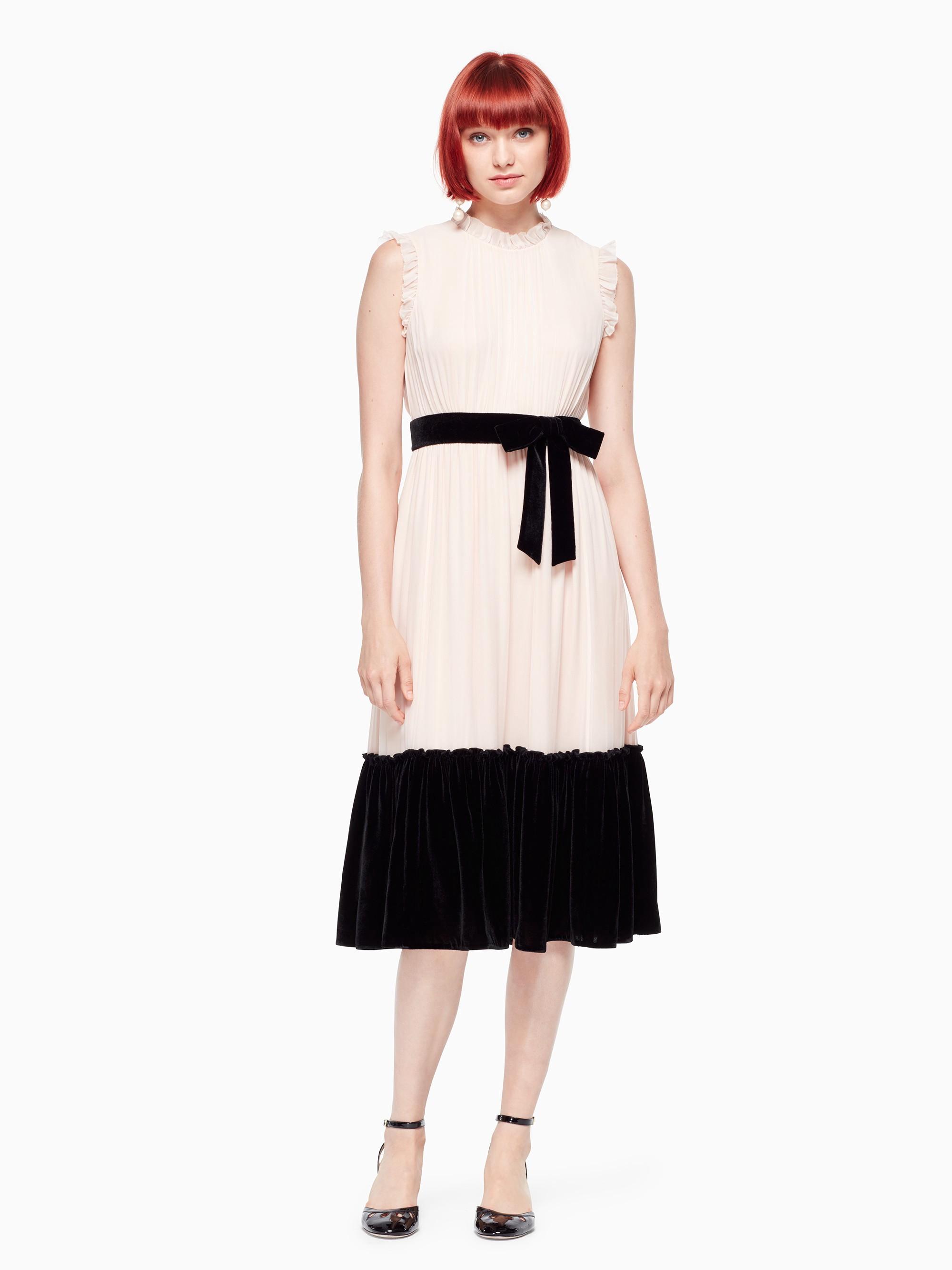 Kate Spade Mixed Velvet Chiffon Silk Midi Dress In Rose Dew ModeSens