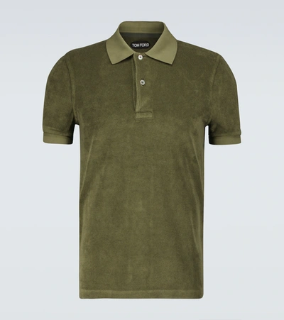 Tom Ford Mens Olive Towelling Relaxed-fit Cotton-blend Polo Shirt 36