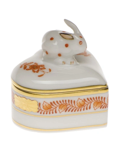 Herend Chinese Bouquet Rust Heart Box With Bunny