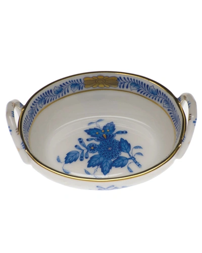 Herend Chinese Bouquet Blue Small Basket With Handles