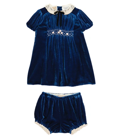 Gucci Babies' Old Marin Bluett/mix Bow-embellished Velvet Dress And Shorts 24 Months