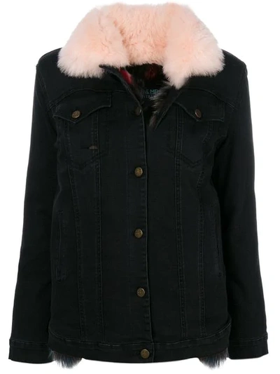 Mr & Mrs Italy Fur Trim Denim Jacket In Black