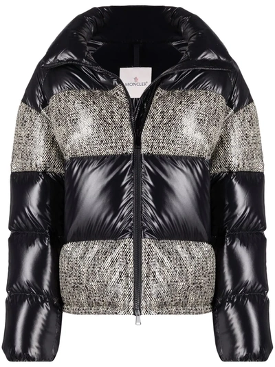 Moncler Erine Quilted Coated-tweed And Shell Down Jacket In Black