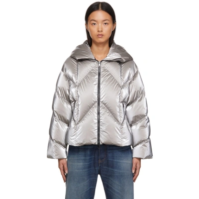 Moncler Frele Hooded Quilted Metallic Shell Down Jacket In Silver