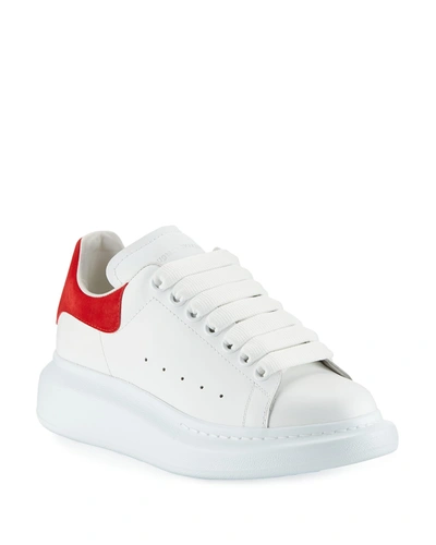 Alexander Mcqueen Leather Lace-up Platform Sneakers In White & Lust Red
