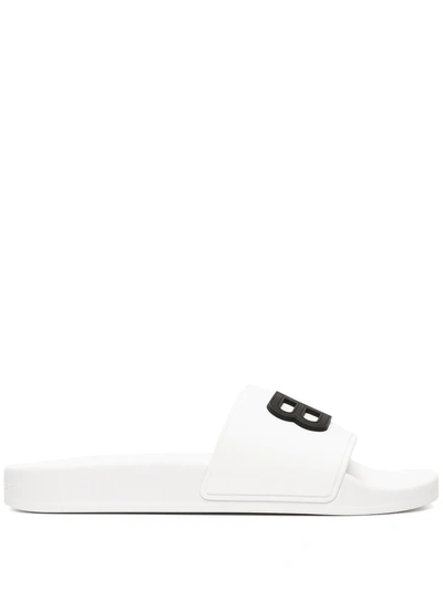 Balenciaga White Logo Pool Slides