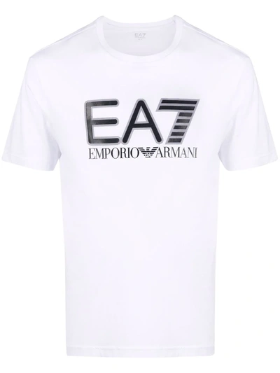 Ea7 Logo Printed Cotton Jersey T-shirt In White | ModeSens