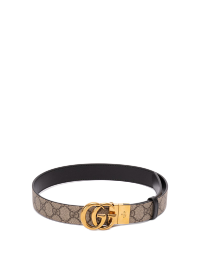 Gucci Gg Marmont Reversible Thin Leather Belt In Ebony,black