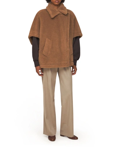 Max Mara 'tebe' Cape Coat In Teddy Fabric In Brown