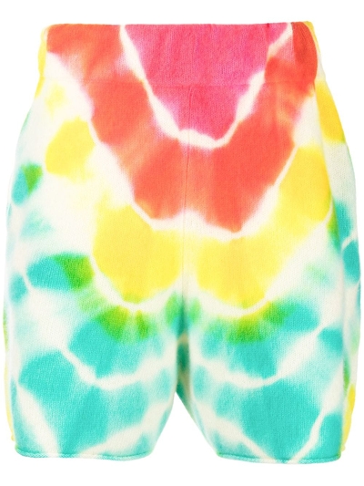 The Elder Statesman Burst Tie Dye Cashmere Sweater Shorts In Multicolor
