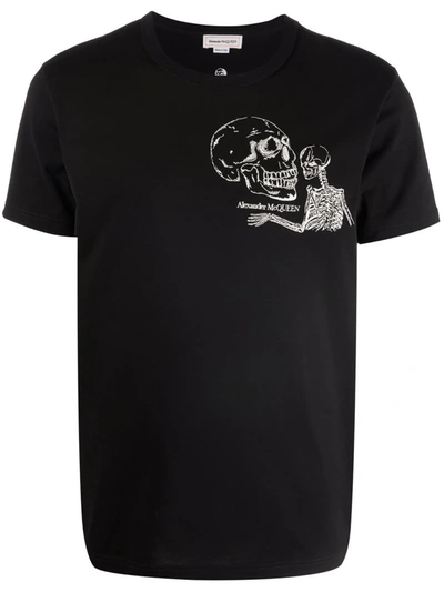 Alexander Mcqueen Skull Logo-embroidered Short-sleeve T-shirt In Black