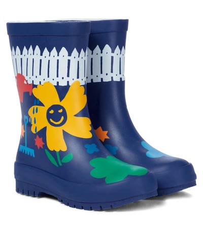Stella Mccartney Kids' Gardening Print Rubber Rain Boots In Navy