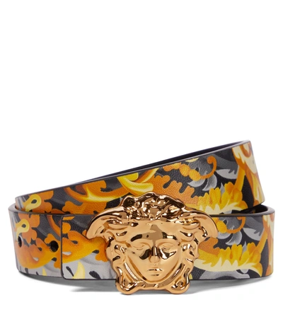 Versace Kids' Medusa Head Baroccoflage-print Leather Belt In Black