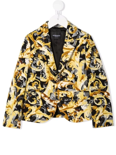 Versace Babies' Baroccoflage-print Cotton Blazer In Yellow
