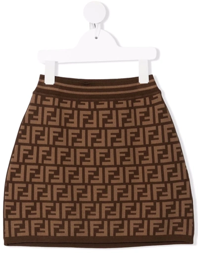 Fendi Kids' Ff-print Knitted Skirt In Brown