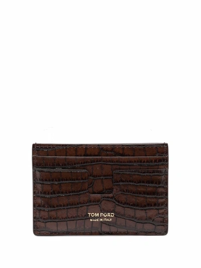 Tom Ford Crocodile-effect Leather Cardholder In Brown