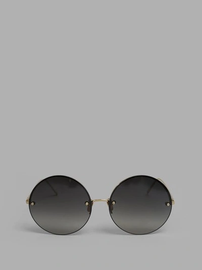 Linda Farrow Round Shaped Sunglasses In 22 Carat Gold Pleated Frame