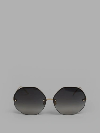 Linda Farrow Octagonal Shape Sunglasses In 22 Carat Gold Plated Frame