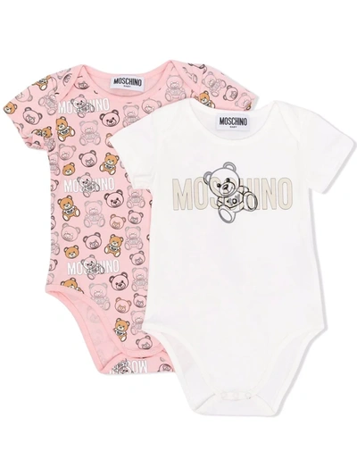 Moschino Babies' 2-pack Teddy Bear Stretch Cotton Bodysuits In Pink