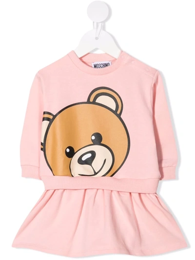 Moschino Babies' Mosсhino Kids Teddy Bear Printed Sweatshirt Dress In Pink