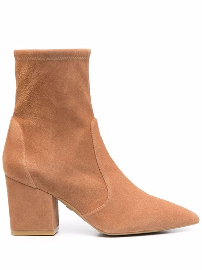 Stuart Weitzman Pointed-toe Suede Ankle Boots In Tan