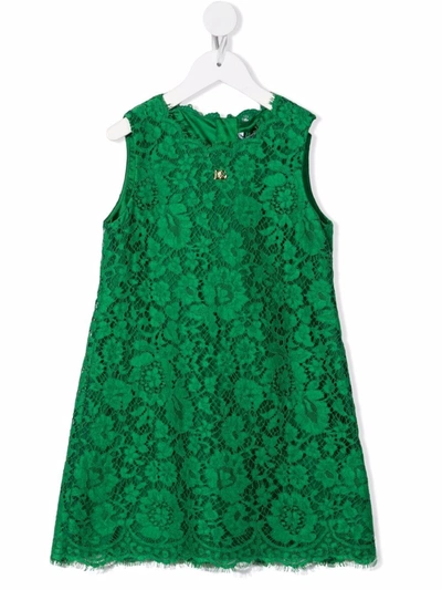 Dolce & Gabbana Kids' Lace-patterned Sleeveless Dress In Green