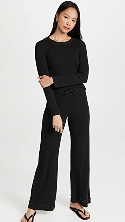 Leset Pointelle Slim Fit Long Sleeves In Black