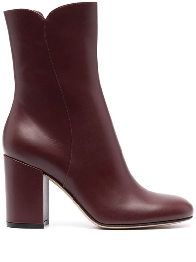 Gianvito Rossi Block-heel Leather Ankle Boots In Merlot